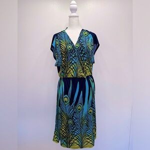 Peacock Print Midi Dress
